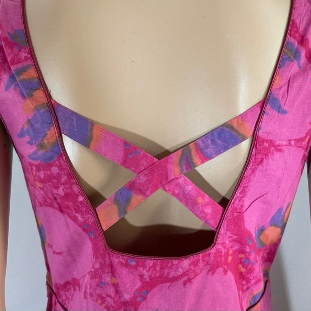NWT FREE PEOPLE Floral Sleeveless Dress Embroidered With Cross Straps Back - Picture 3 of 8